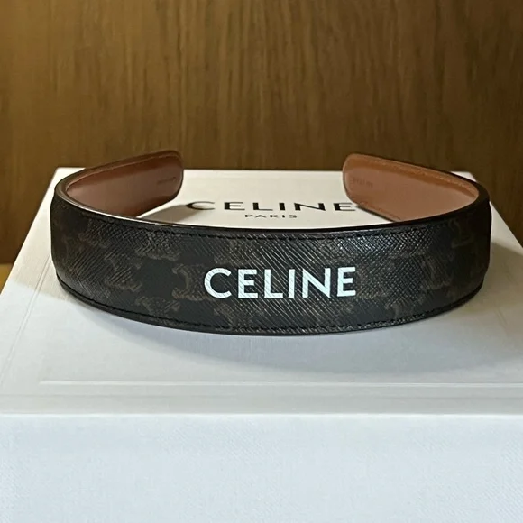 ☆【CELINE】☆(W) Triomphe Canvas Headband in Calfski.n☆ Celine | Accessories | Celine Triomphe Canvas Calfskin